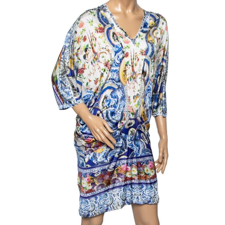 مملوكة مسبقًا Roberto Cavalli Multicolor Printed Jersey Draped Mini Dress M