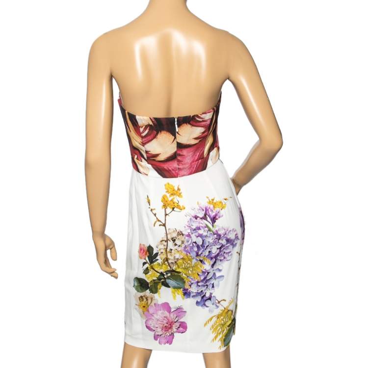 Pre Owned Roberto Cavalli Multicolor Floral Printed Crepe Strapless Mini Dress M