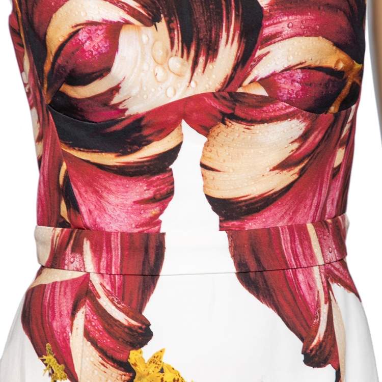 Pre Owned Roberto Cavalli Multicolor Floral Printed Crepe Strapless Mini Dress M