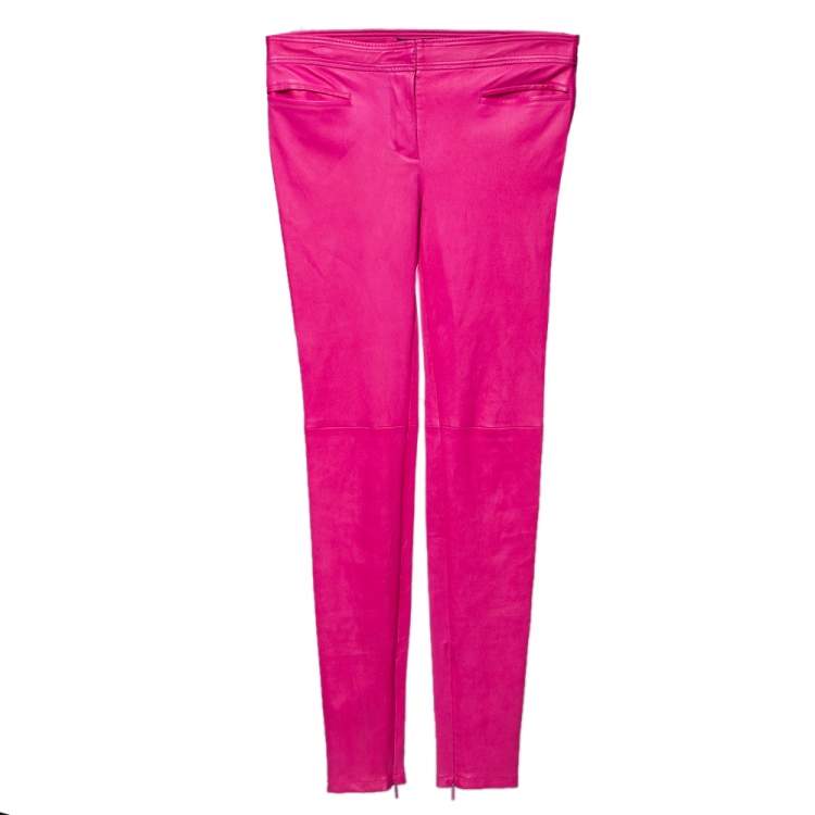 Pre Owned Roberto Cavalli Pink Leather  Skinny Fit Pants M