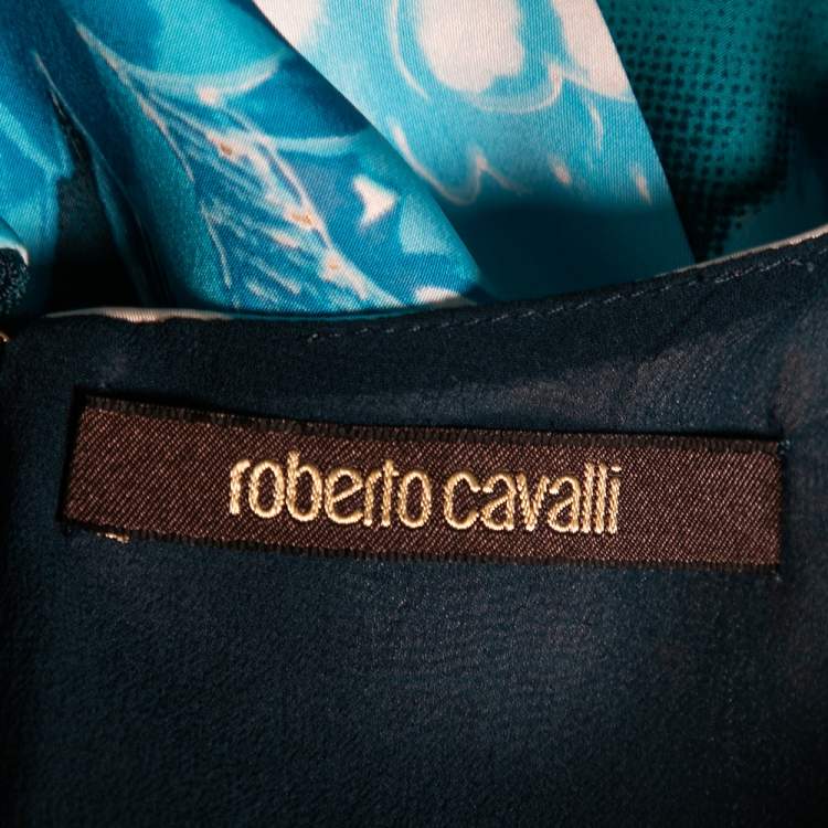 مملوكة مسبقًا Roberto Cavalli Blue Butterfly Printed Satin Sleeveless Midi Dress M