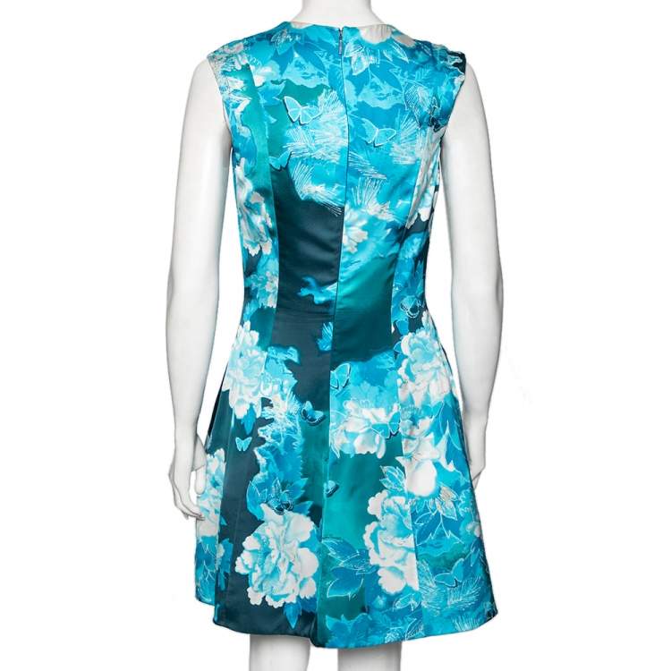 مملوكة مسبقًا Roberto Cavalli Blue Butterfly Printed Satin Sleeveless Midi Dress M