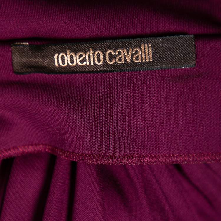 Pre Owned  Roberto Cavalli Purple Jersey Pleated Front Sleeveless Maxi Dress M