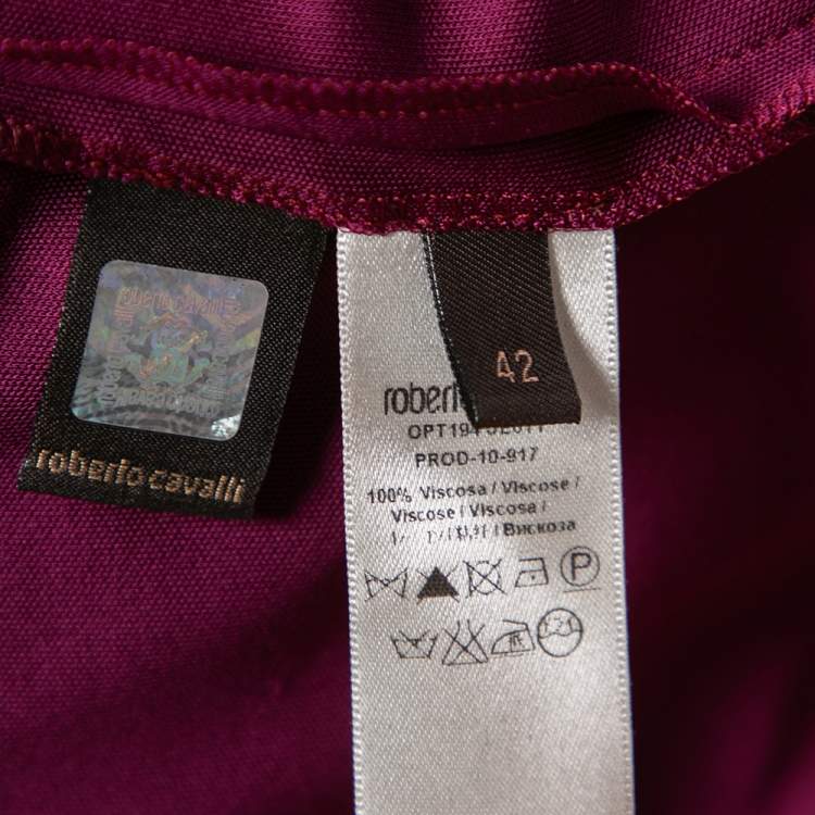 Pre Owned  Roberto Cavalli Purple Jersey Pleated Front Sleeveless Maxi Dress M