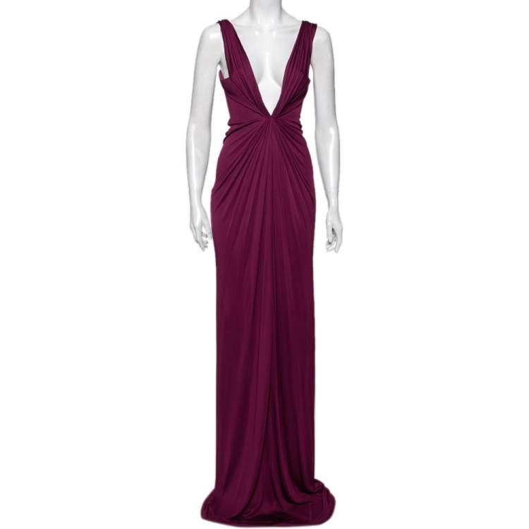 Pre Owned  Roberto Cavalli Purple Jersey Pleated Front Sleeveless Maxi Dress M