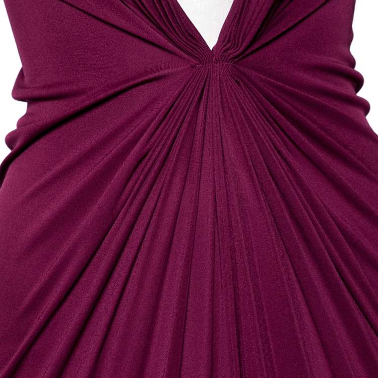 Pre Owned  Roberto Cavalli Purple Jersey Pleated Front Sleeveless Maxi Dress M