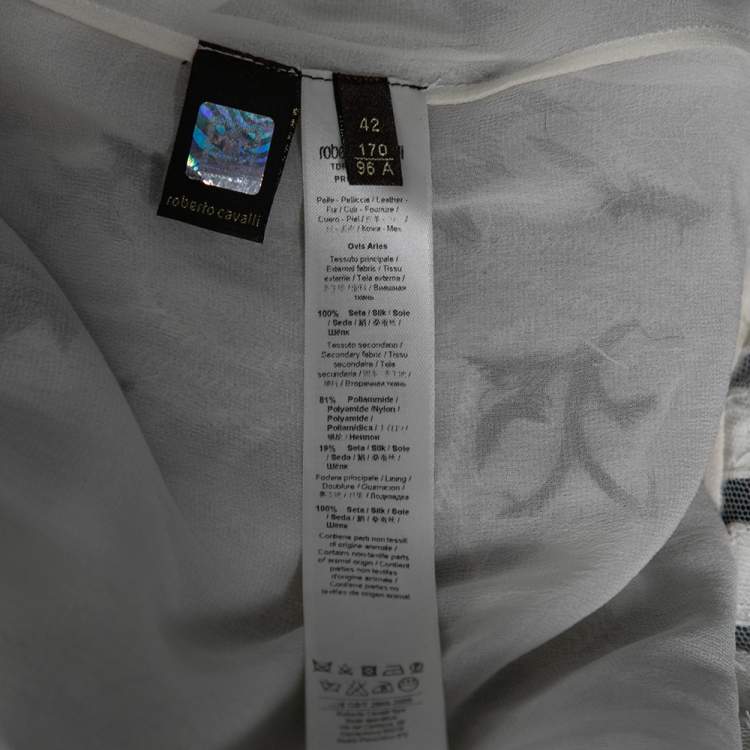 Pre Owned Roberto Cavalli White Embellished Silk & Laser Cut Inset Detailed Dress M 