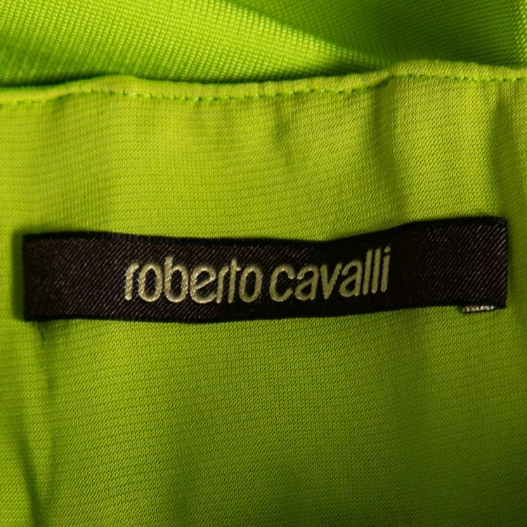 Pre Owned Roberto Cavalli Green Knit & Silk Trim Detailed Skirt M 