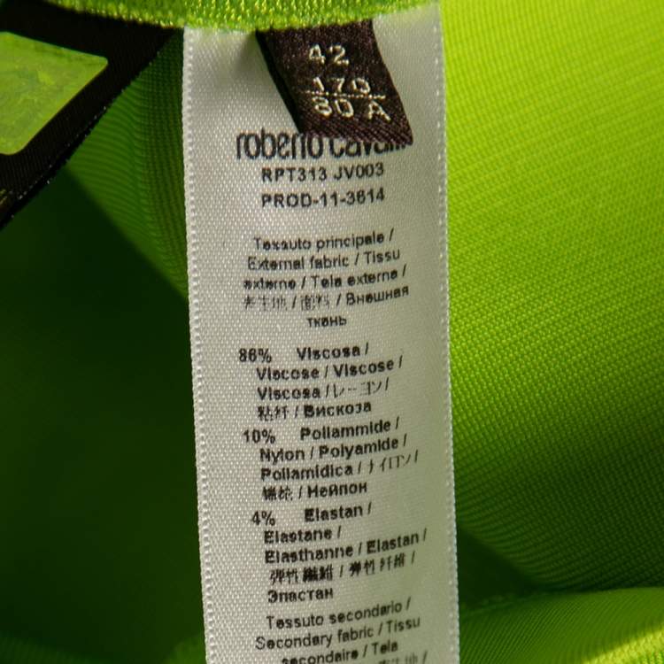 Pre Owned Roberto Cavalli Green Knit & Silk Trim Detailed Skirt M 