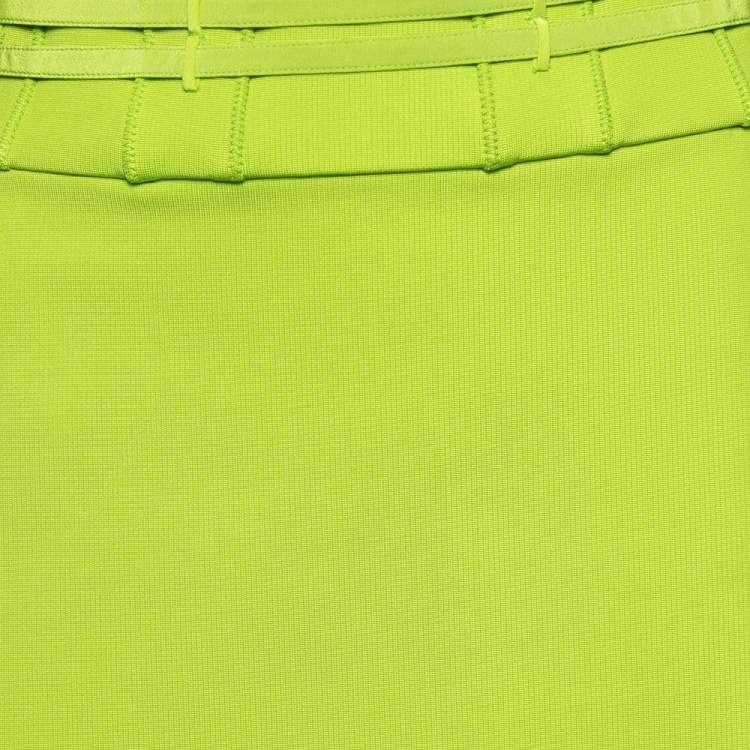 Pre Owned Roberto Cavalli Green Knit & Silk Trim Detailed Skirt M 