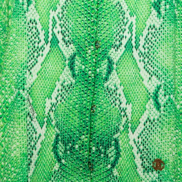Pre Owned Roberto Cavalli Green Snake Print Stretch Silk Shirt M
