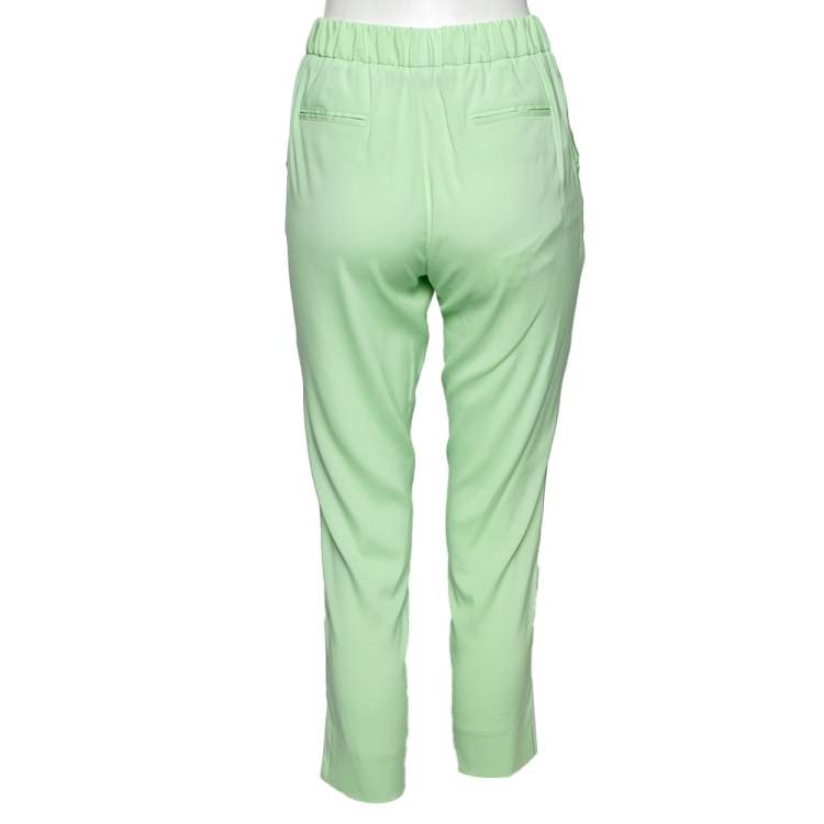 Pre Owned Roberto Cavalli Green Stretch Silk Cropped Pants M