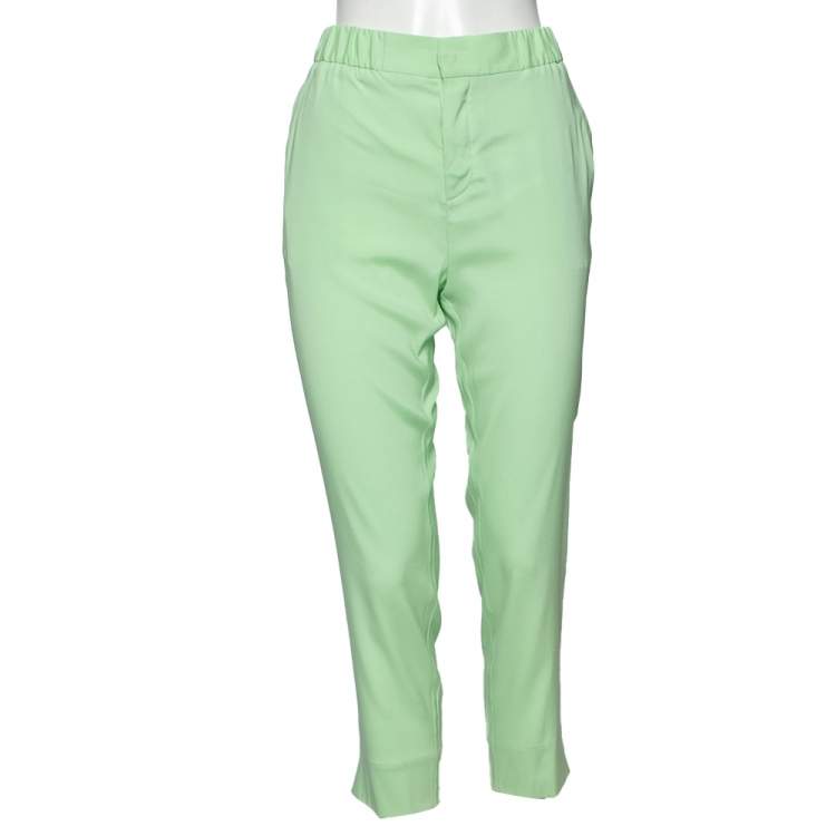 Pre Owned Roberto Cavalli Green Stretch Silk Cropped Pants M