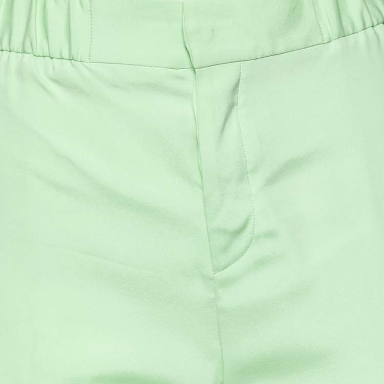 Pre Owned Roberto Cavalli Green Stretch Silk Cropped Pants M