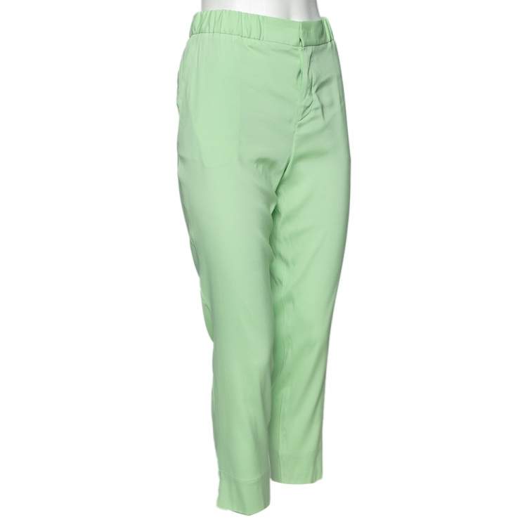 Pre Owned Roberto Cavalli Green Stretch Silk Cropped Pants M