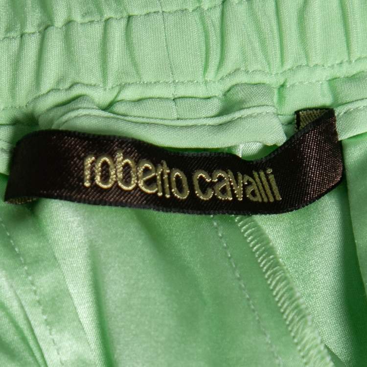 Pre Owned Roberto Cavalli Green Stretch Silk Cropped Pants M