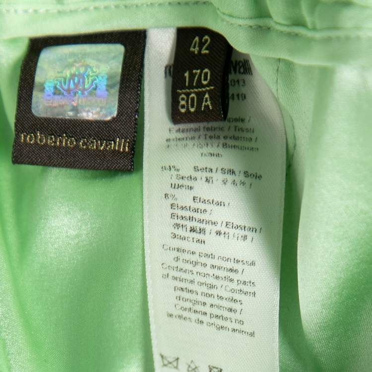 Pre Owned Roberto Cavalli Green Stretch Silk Cropped Pants M