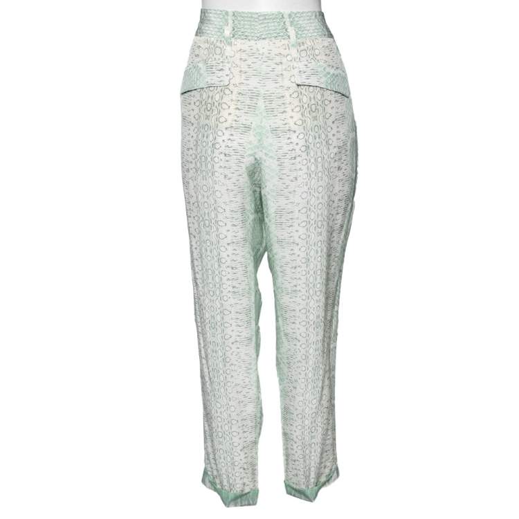 Pre Owned Roberto Cavalli Green Python Printed Trousers M