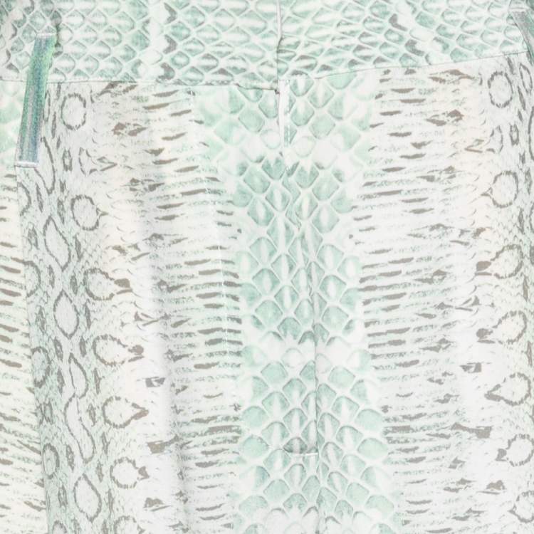 Pre Owned Roberto Cavalli Green Python Printed Trousers M