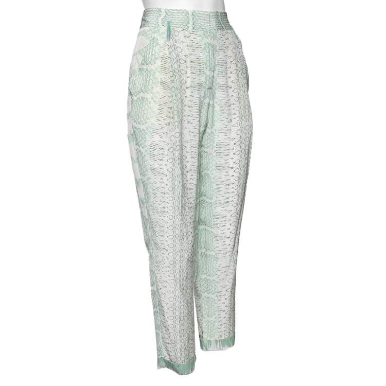 Pre Owned Roberto Cavalli Green Python Printed Trousers M