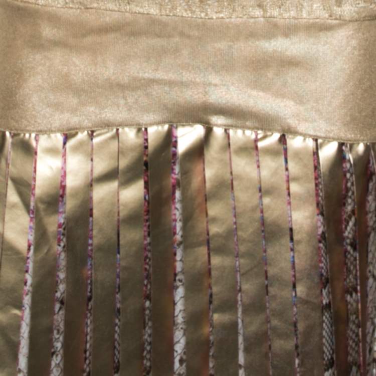 Pre Owned Roberto Cavalli Gold Knit Sequin Embellished Pleated Dress M 