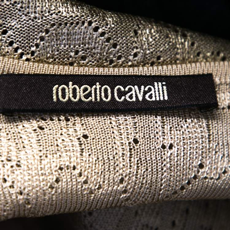 Pre Owned Roberto Cavalli Gold Knit Sequin Embellished Pleated Dress M 
