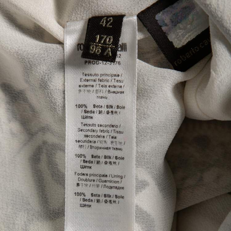 Pre Owned Roberto Cavalli White Printed Silk Swing Trim Sleeveless Dress M