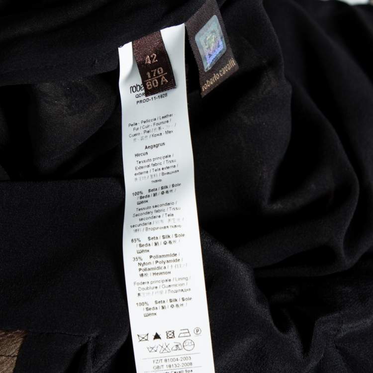 مملوكة مسبقًا Roberto Cavalli Brown Printed Silk & Leather Detailed Pleated Skirt M