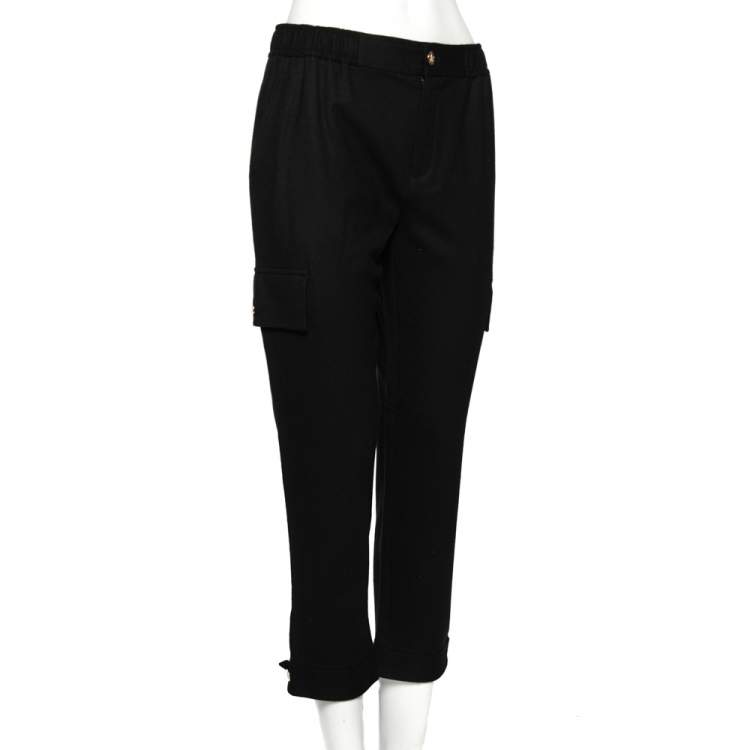 Pre Owned Roberto Cavalli Black Wool Pocket Detailed Cropped Pants M