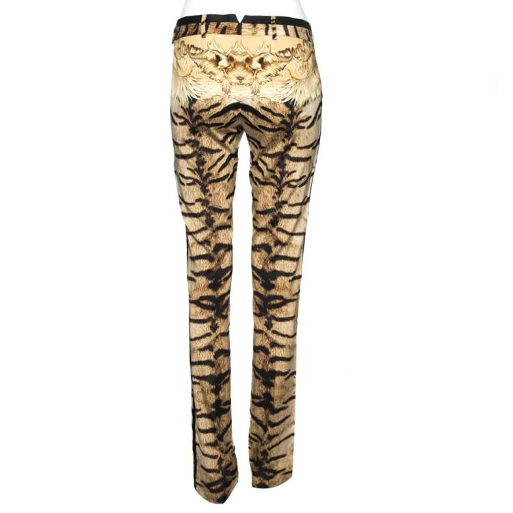 Pre Owned Roberto Cavalli Beige Animal Printed Stretch Silk Pants M