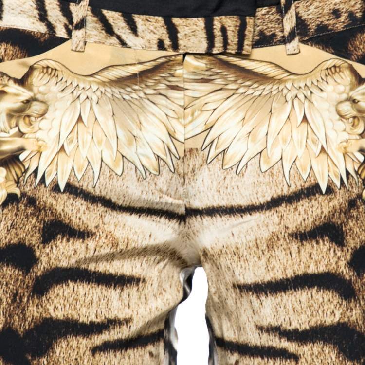 Pre Owned Roberto Cavalli Beige Animal Printed Stretch Silk Pants M