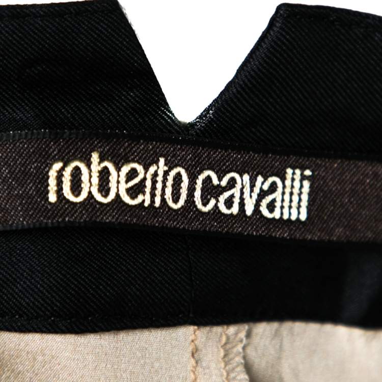 Pre Owned Roberto Cavalli Beige Animal Printed Stretch Silk Pants M