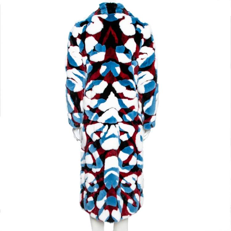 Pre Owned Roberto Cavalli Multicolor Patterned Fur Button Front Coat M 