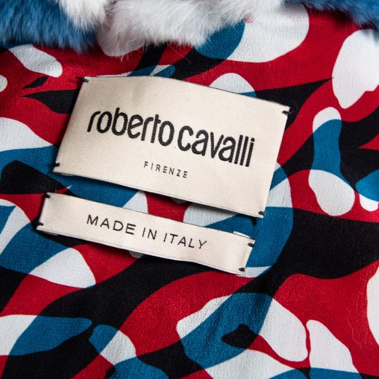 Pre Owned Roberto Cavalli Multicolor Patterned Fur Button Front Coat M 