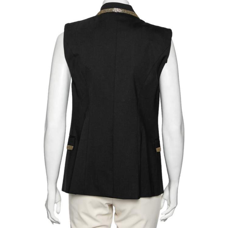 Pre Owned Roberto Cavalli Black Wool Embellished Detail Sleeveless Blazer M