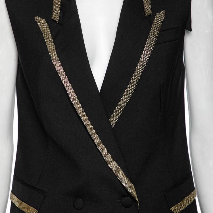 Pre Owned Roberto Cavalli Black Wool Embellished Detail Sleeveless Blazer M