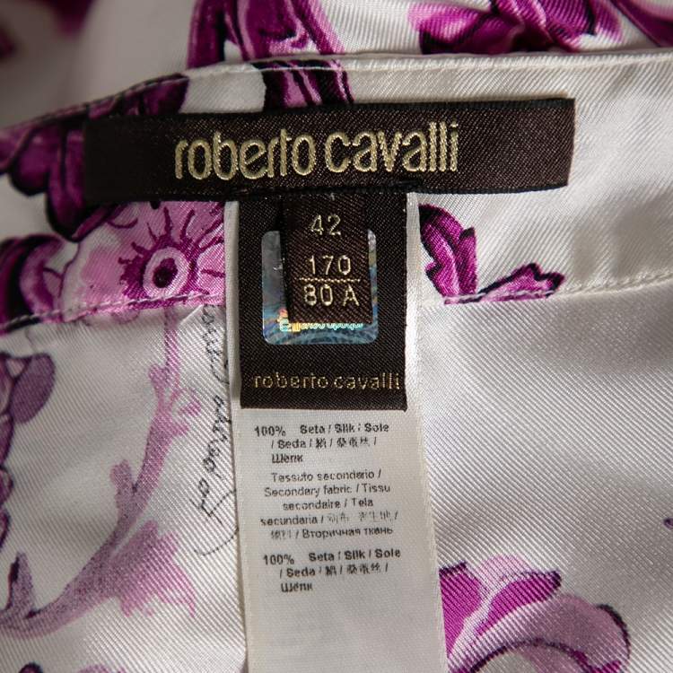 مملوكة مسبقًا Roberto Cavalli White Printed Silk & Embroidered Paneled Mini Skirt M