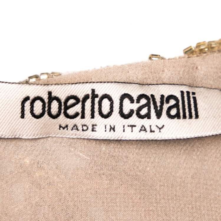 Pre Owned Roberto Cavalli Gold Embellished Tulle Long Sleeve Dress M 