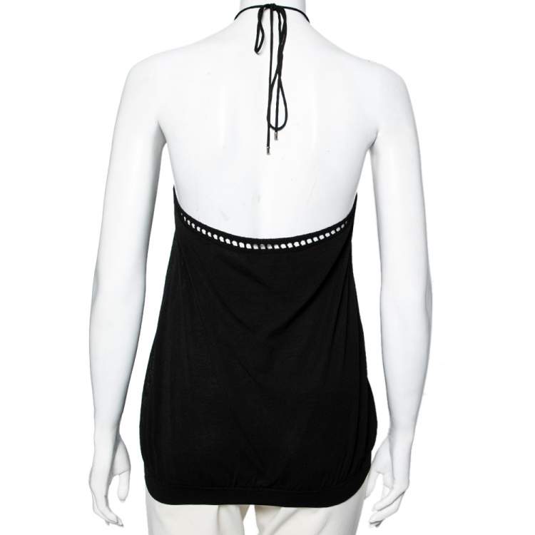 Pre Owned Roberto Cavalli Black Knit Halter Neck Top M