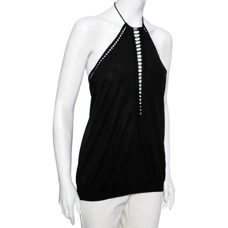 Pre Owned Roberto Cavalli Black Knit Halter Neck Top M