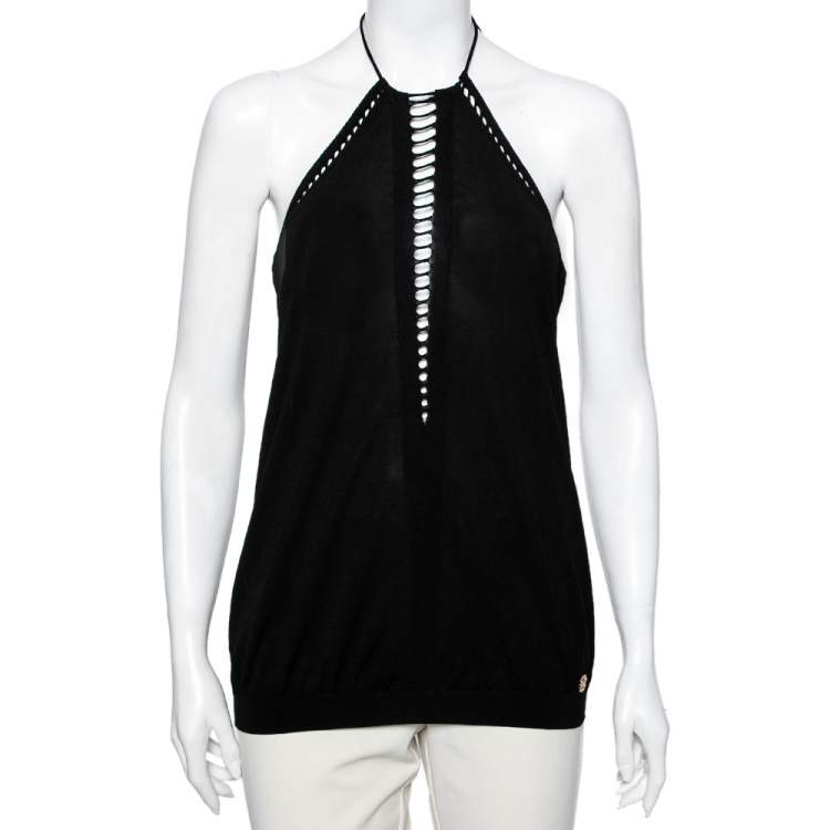 Pre Owned Roberto Cavalli Black Knit Halter Neck Top M