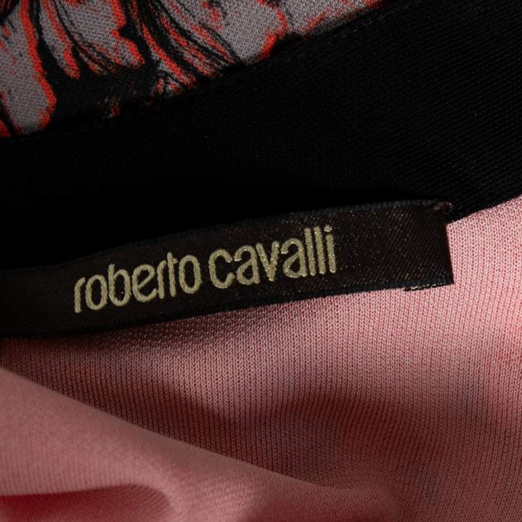 Pre Owned Roberto Cavalli Orange Printed Jersey Long Sleeve Dress M