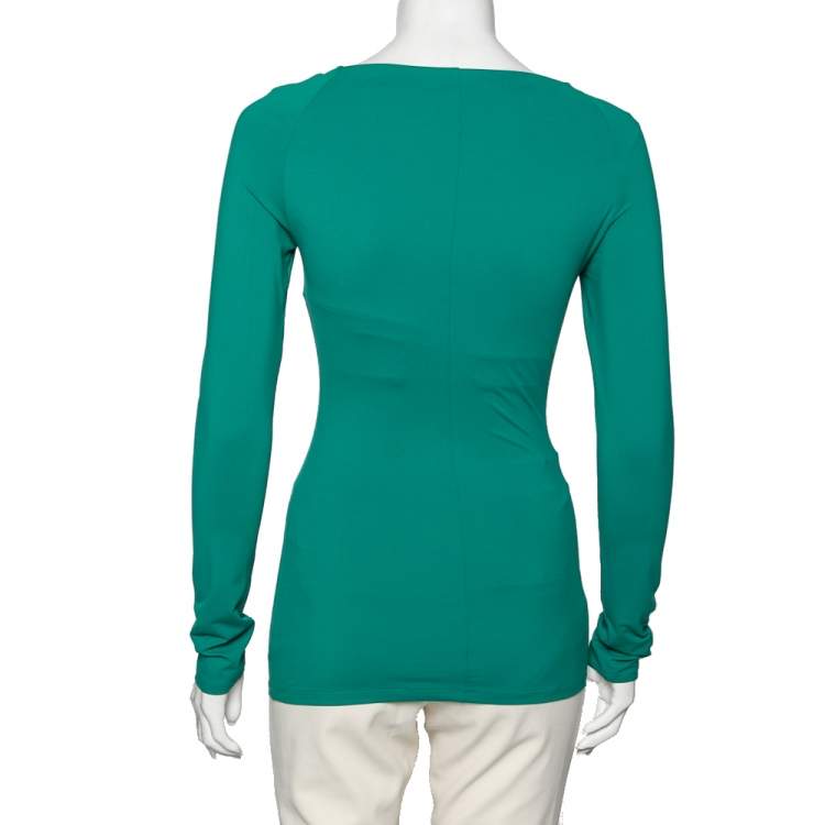 Pre Owned Roberto Cavalli Green Jersey Embellished Detail Top M