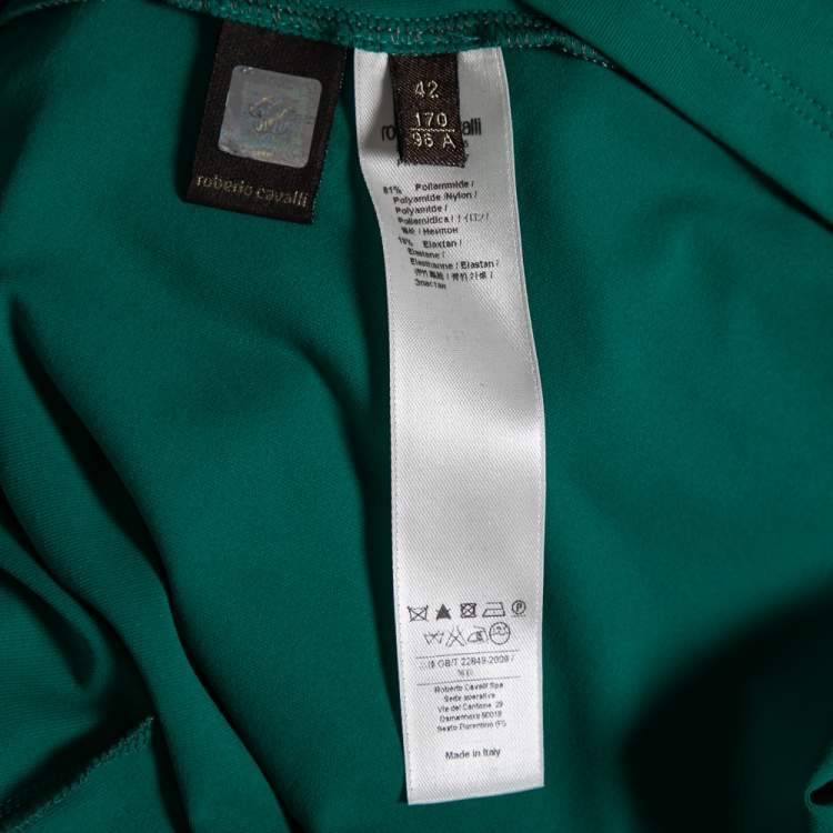 Pre Owned Roberto Cavalli Green Jersey Embellished Detail Top M