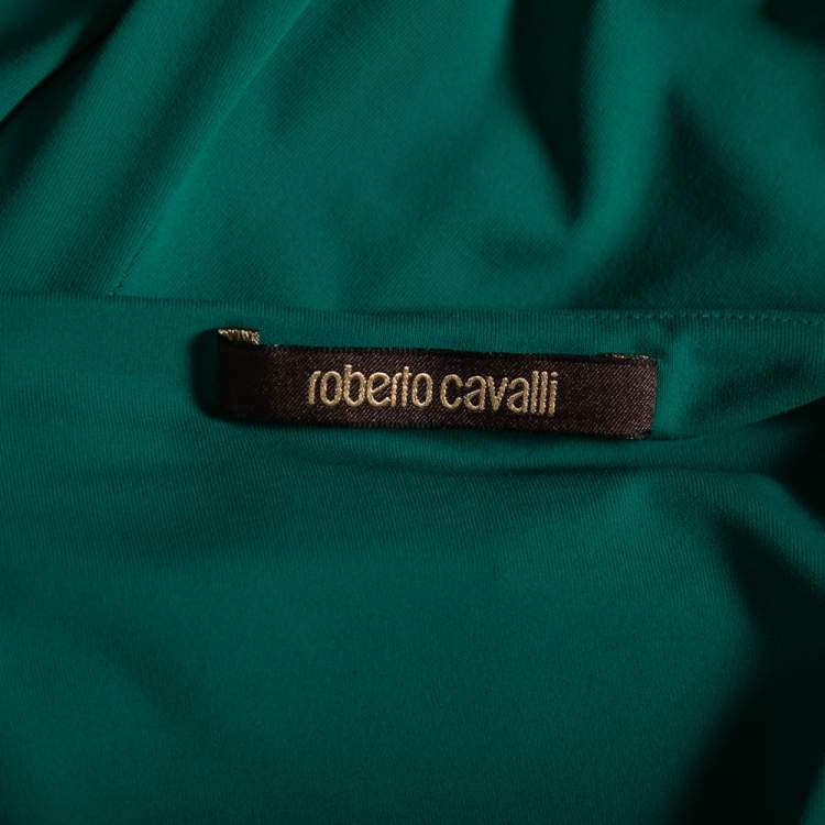 Pre Owned Roberto Cavalli Green Jersey Embellished Detail Top M