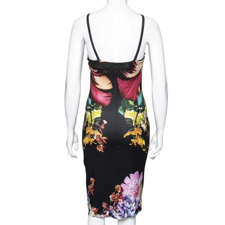 مملوكة مسبقًا Roberto Cavalli Multicolor Printed Jersey Draped Sheath Dress M 