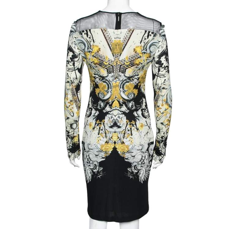 مملوكة مسبقًا Roberto Cavalli Multicolor Printed Jersey & Embellished Tulle Long Sleeve Dress M
