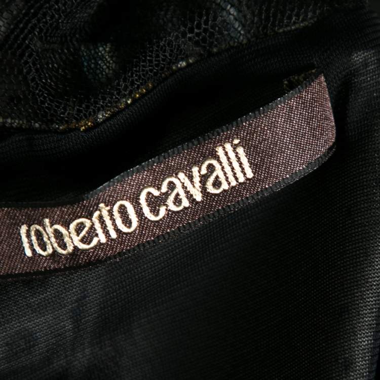 مملوكة مسبقًا Roberto Cavalli Multicolor Printed Jersey & Embellished Tulle Long Sleeve Dress M