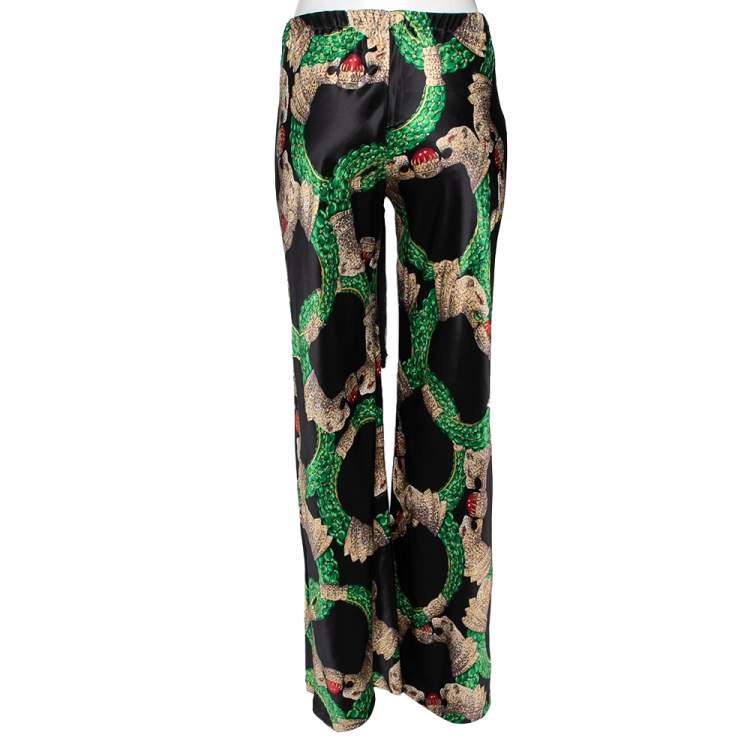 Pre Owned Roberto Cavalli Multicolor printed Silk Satin Flared Leg Pants S