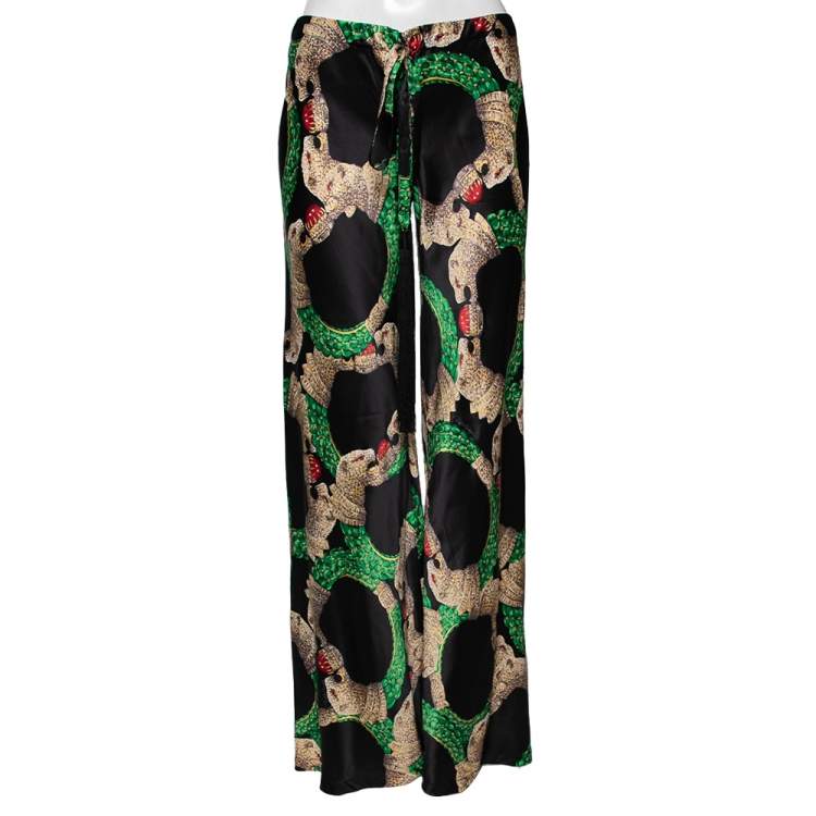 Pre Owned Roberto Cavalli Multicolor printed Silk Satin Flared Leg Pants S